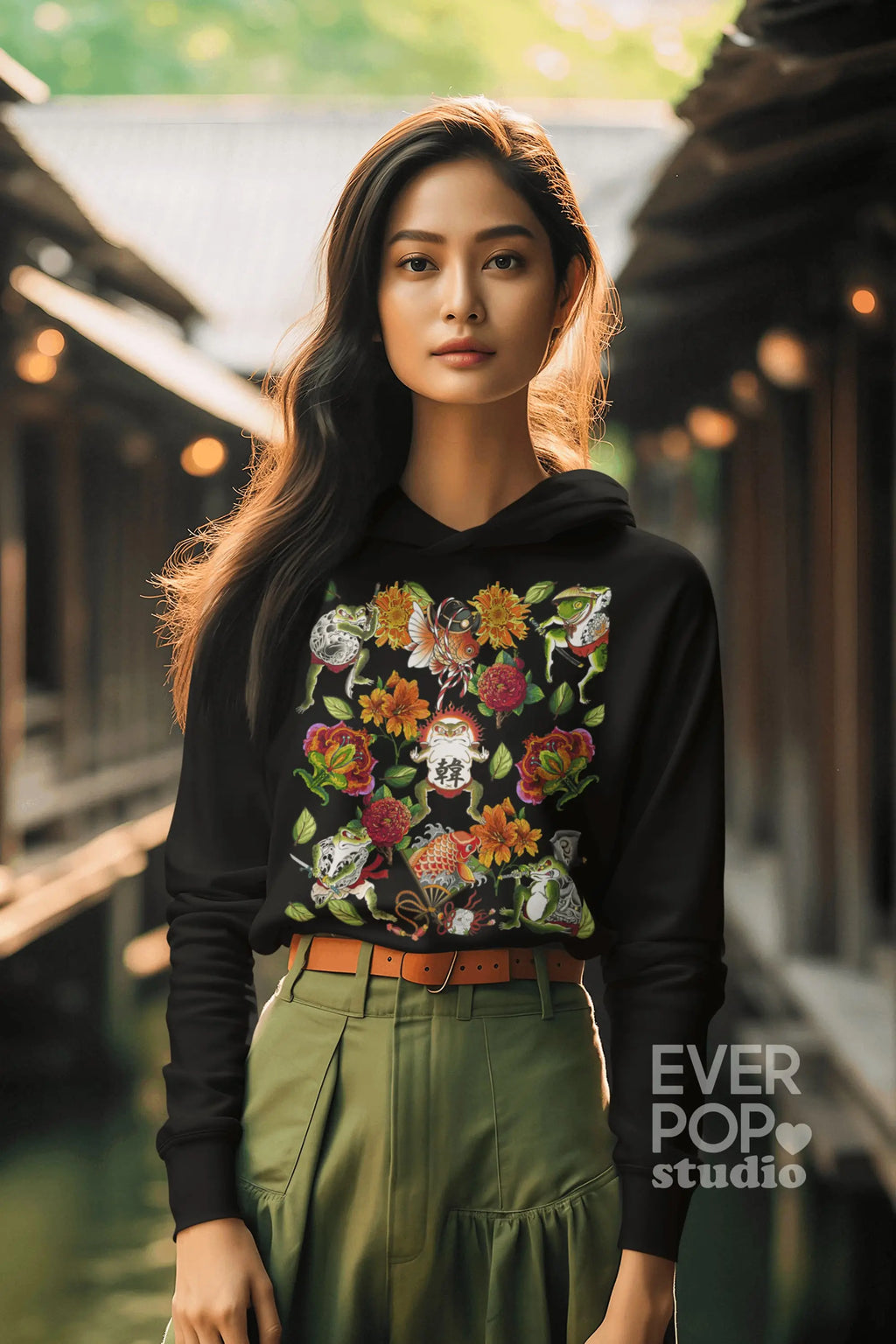 Japanese Frog Tattoo Graphic Tee Shirt, Hoodie Sweatshirt