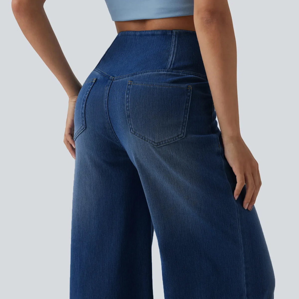 Women’s Cross V High Waist Wide Leg Washed Denim Pants