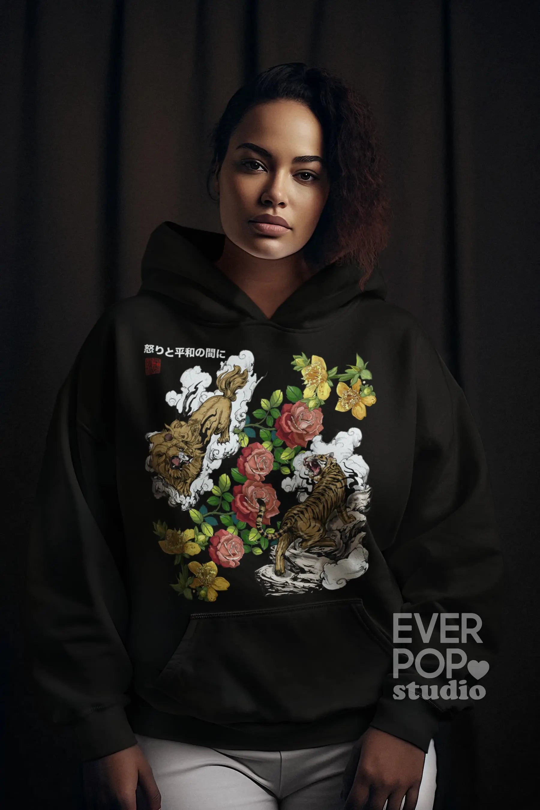 Tiger Lion Rose Graphic Tee Shirt, Hoodie Sweatshirt