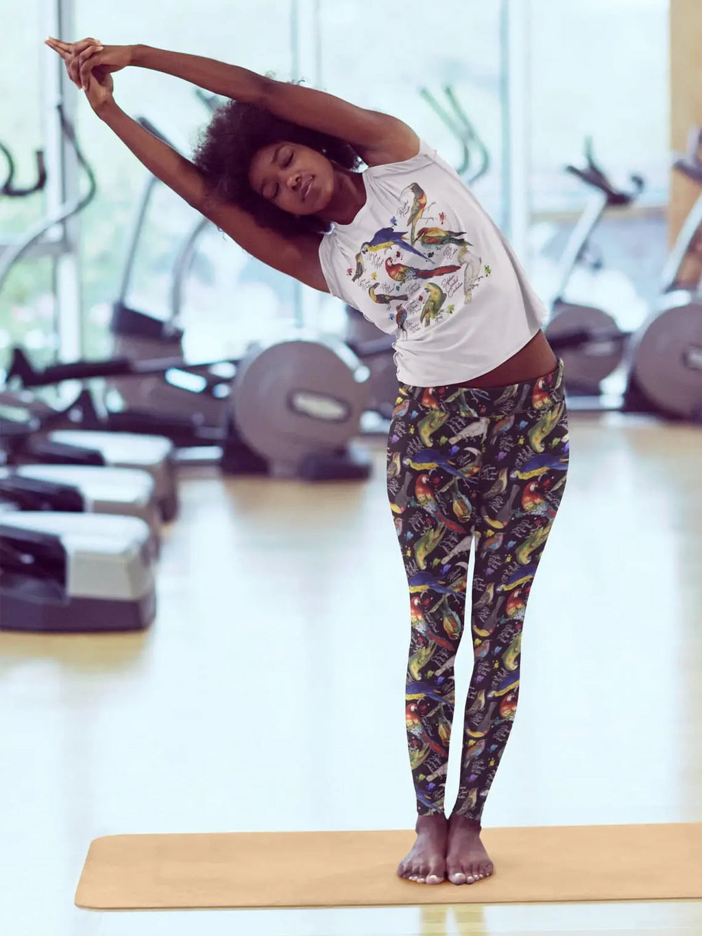 Tropical Bird Leggings: Parrot Print Yoga Pants, Fitness Apparel