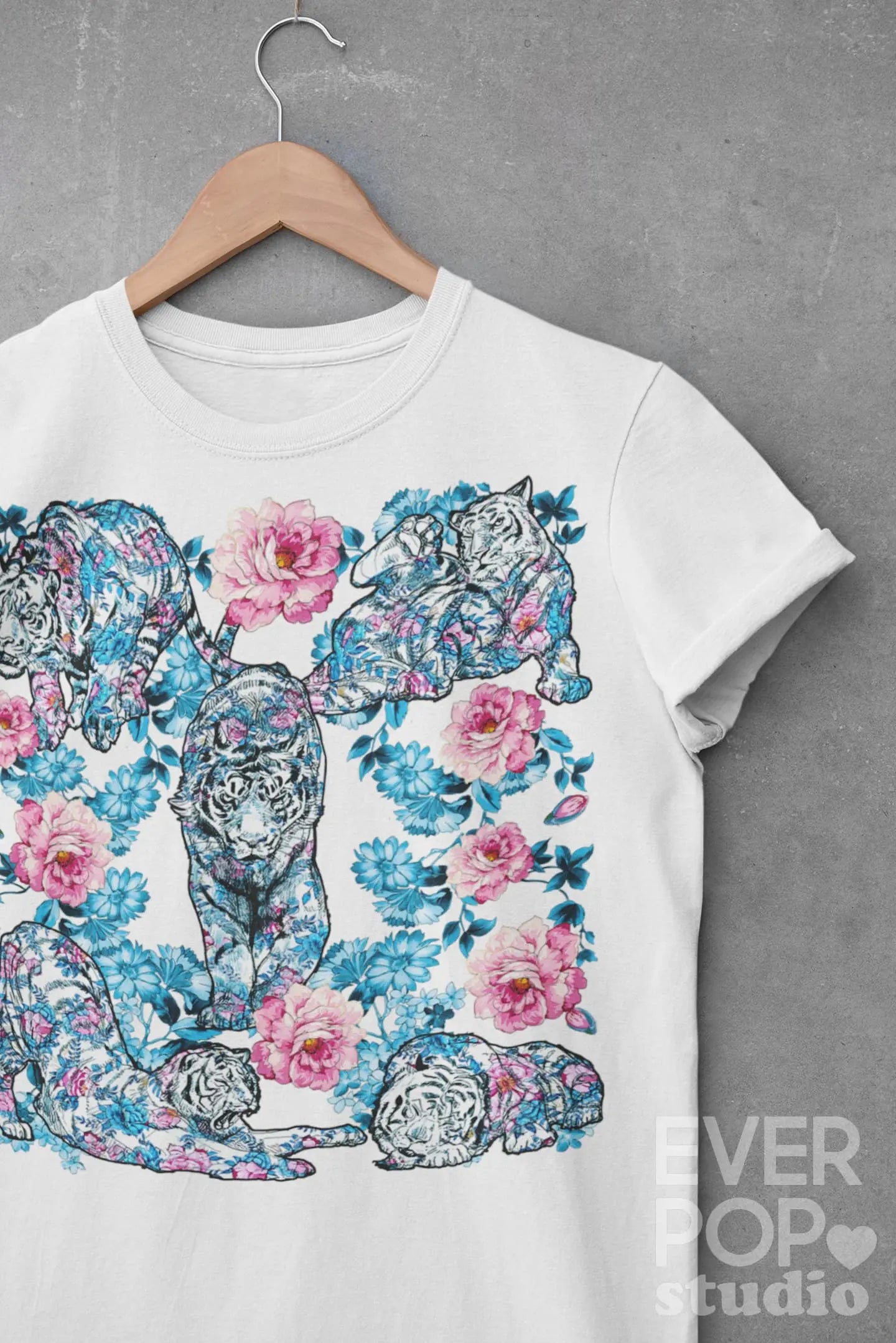 Rose Tiger Graphic Tee Shirt, Hoodie