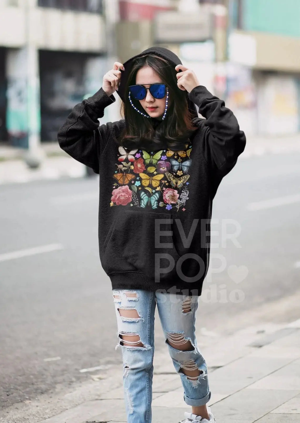 Floral Butterfly Graphic Tee Shirt, Hoodie Sweatshirt