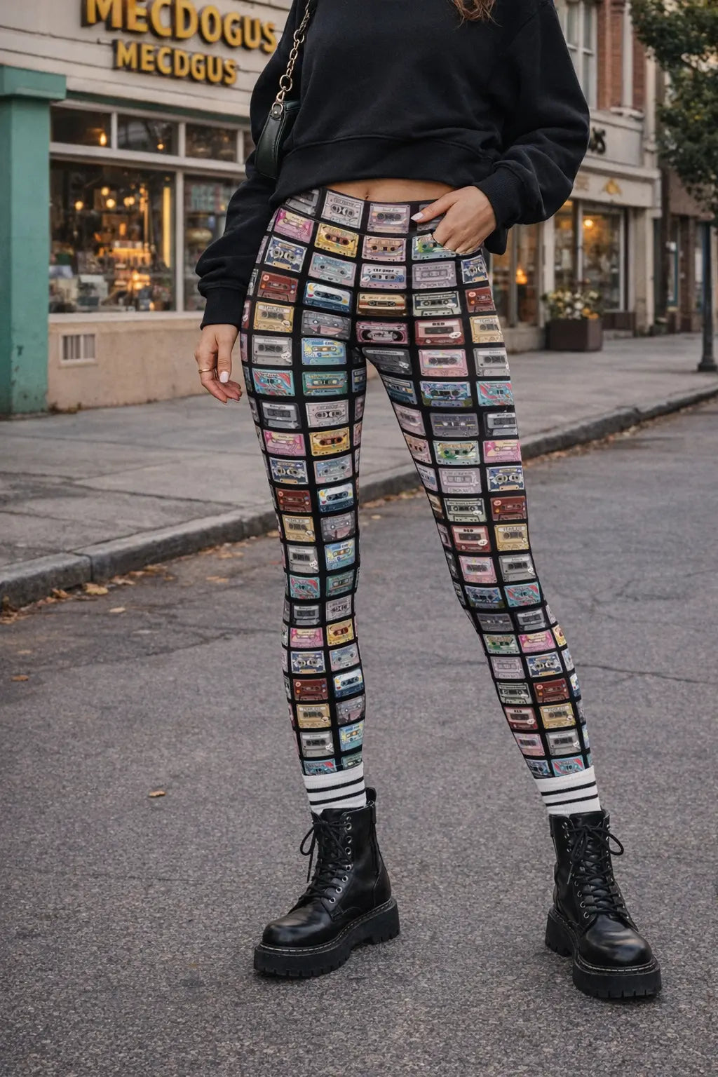 Retro Cassette Tape Leggings, Yoga Pants, Activewear for Women