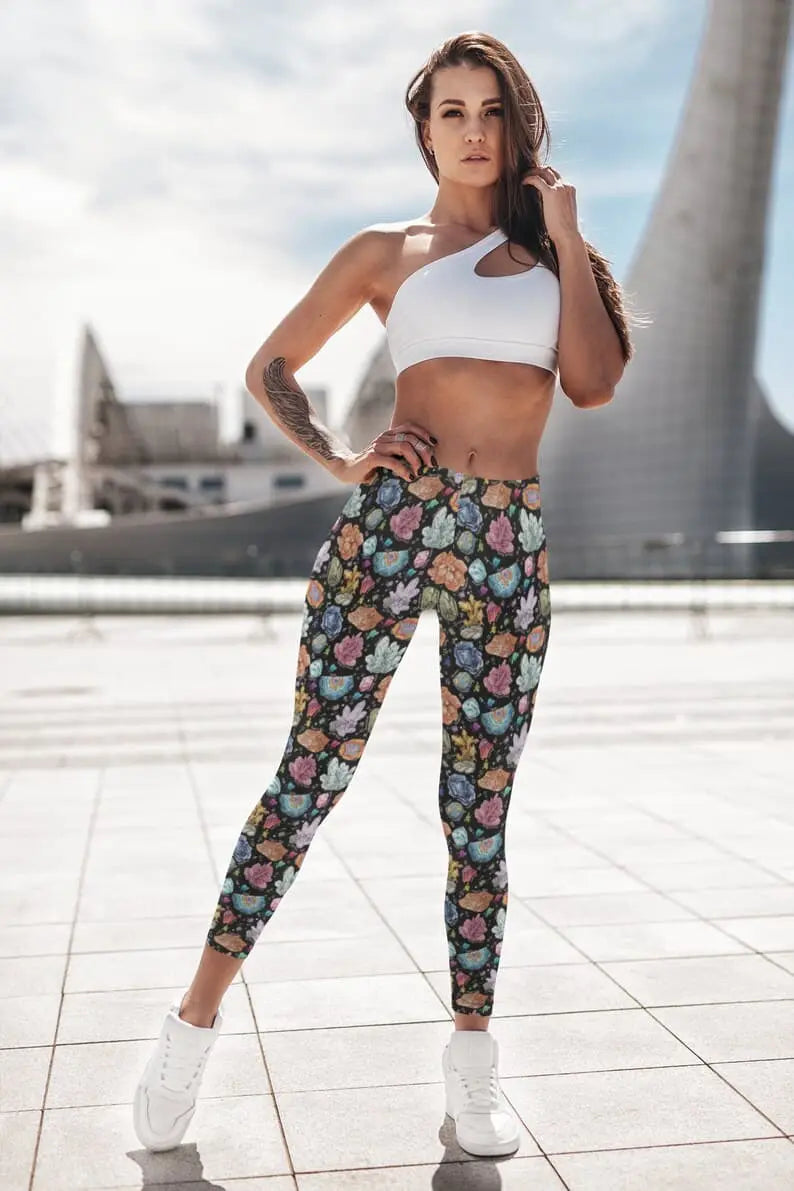 Crystal Print Leggings: Spandex Yoga Pants, Activewear