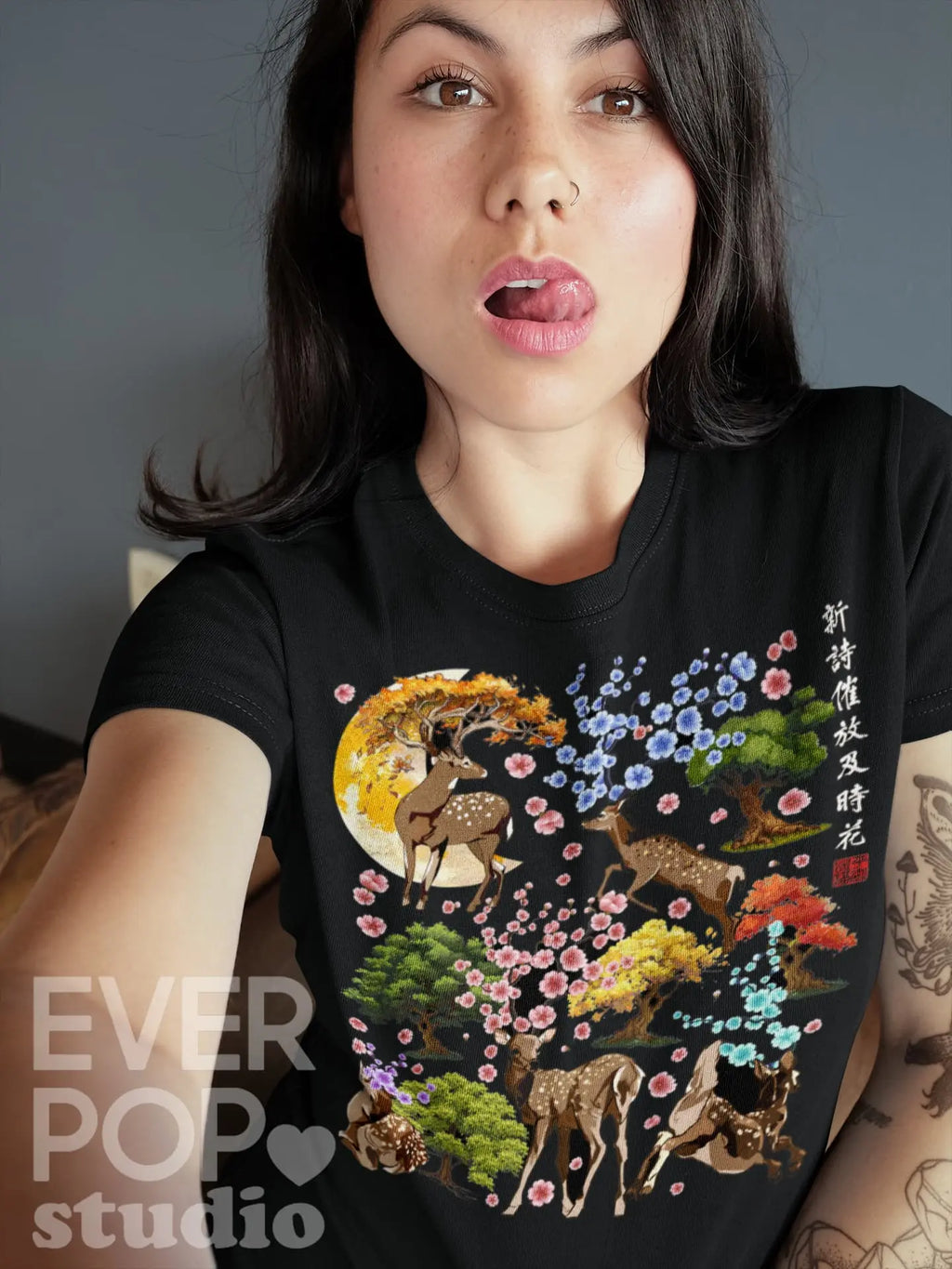 Japanese Deer Graphic Tee Shirt, Hoodie Sweatshirt