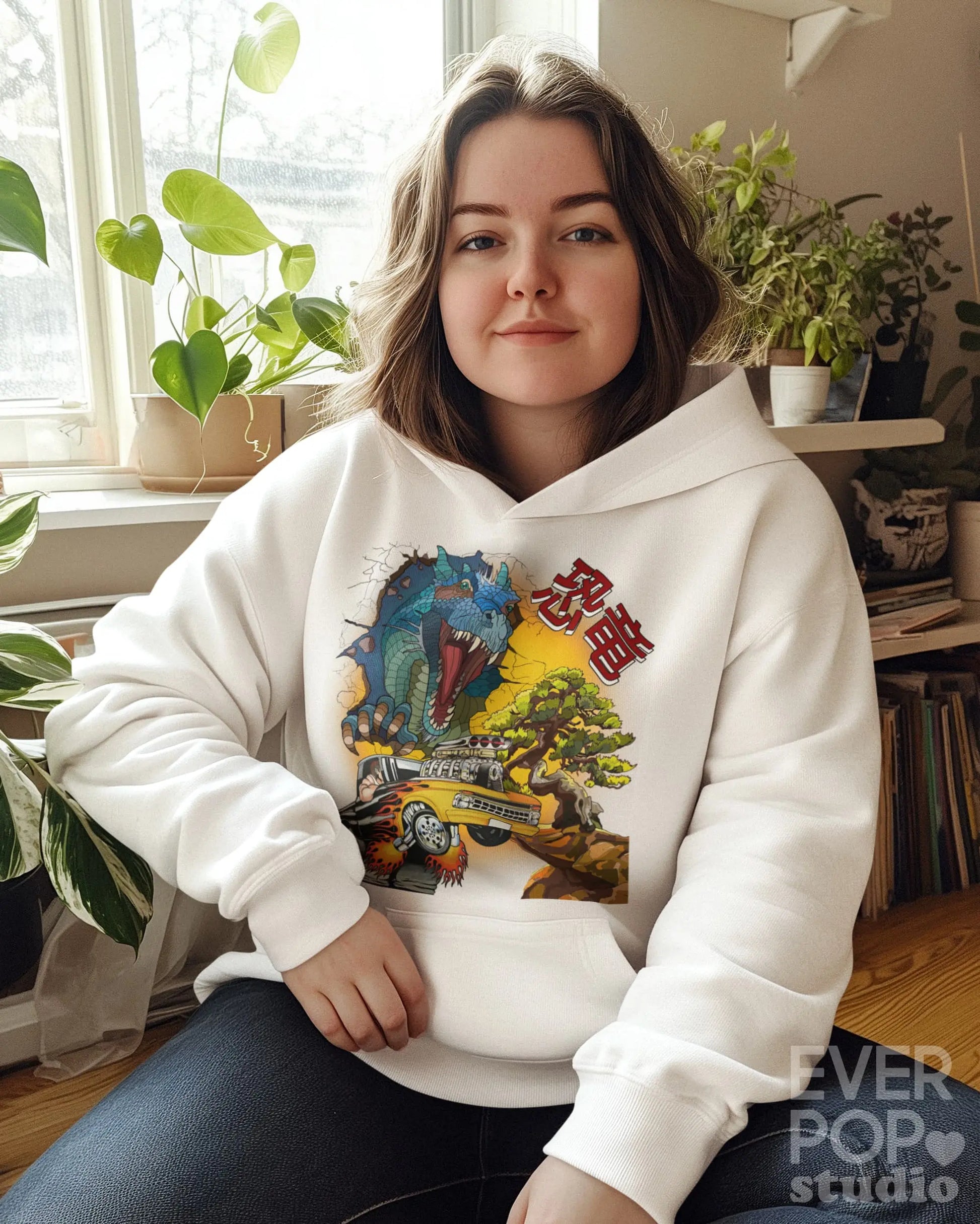 Dino car Race Graphic Tee Shirt, Hoodie Sweatshirt