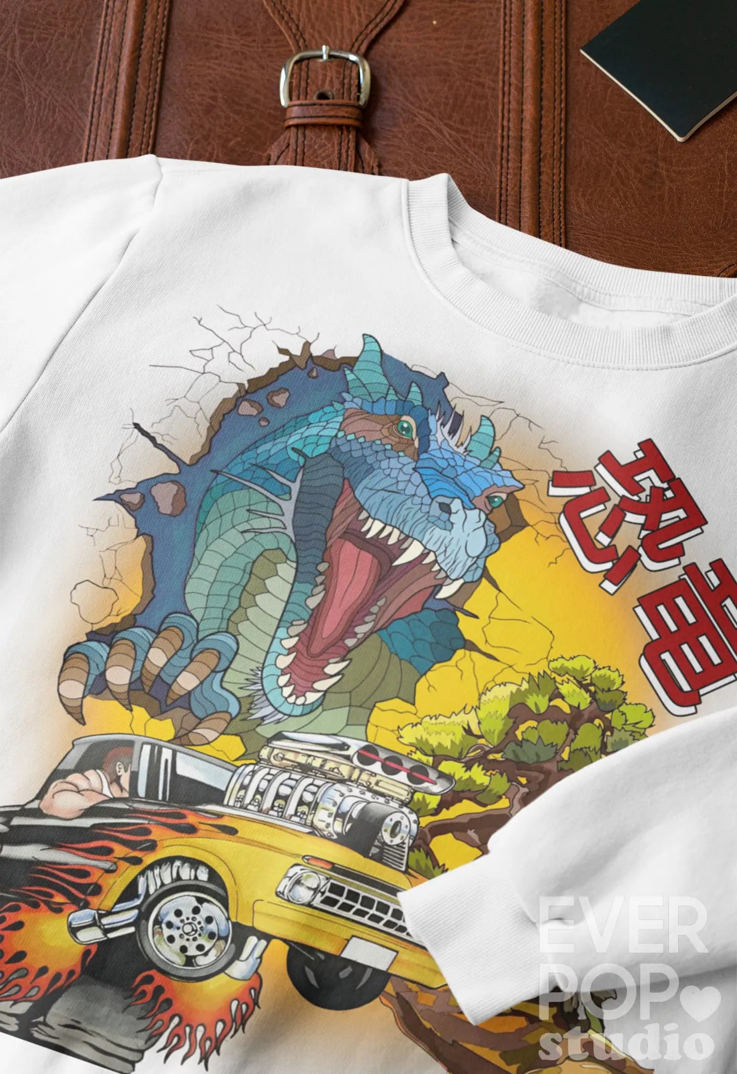 Dino car Race Graphic Tee Shirt, Hoodie Sweatshirt