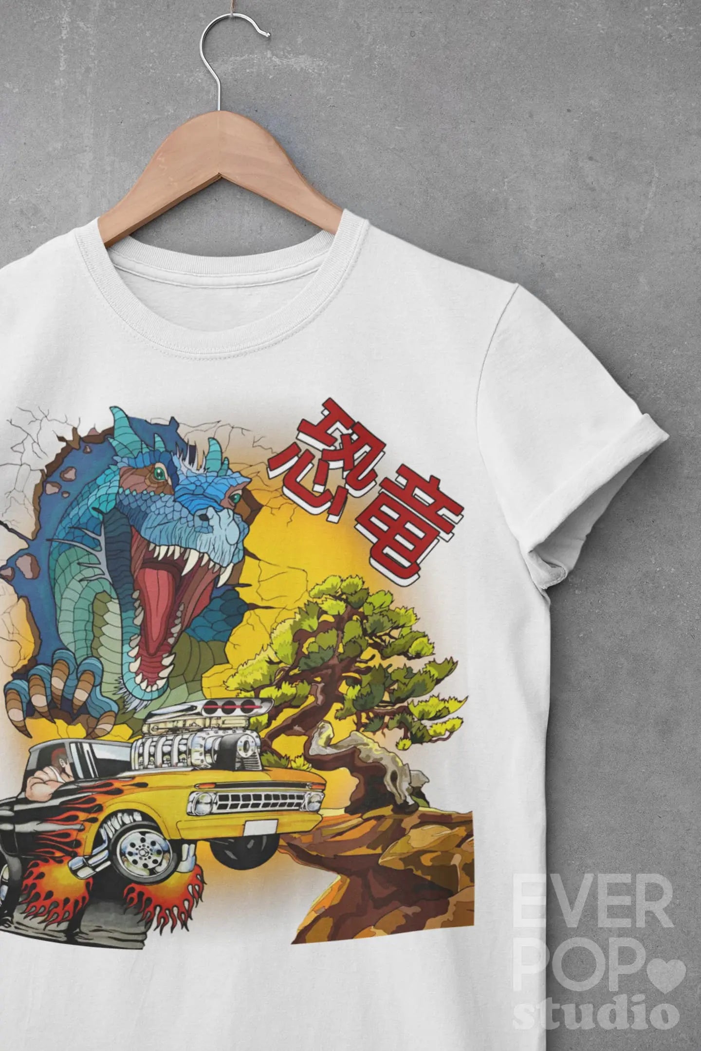 Dino car Race Graphic Tee Shirt, Hoodie Sweatshirt