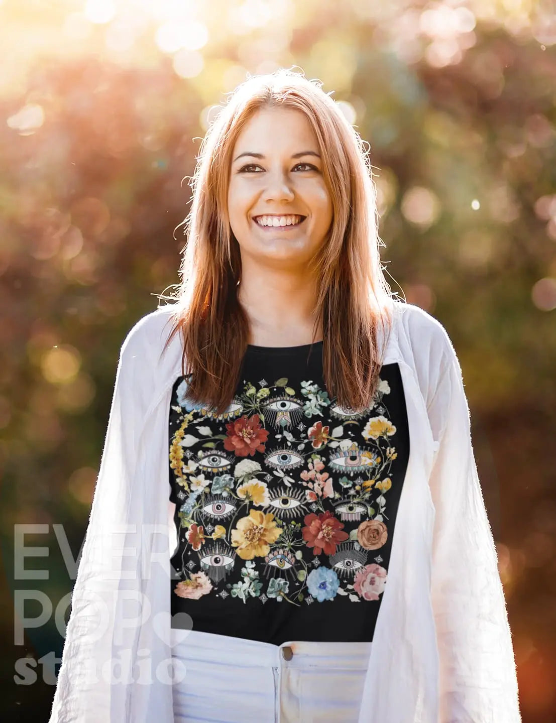 Evil Eye Floral Graphic Tee Shirt, Hoodie Sweatshirt