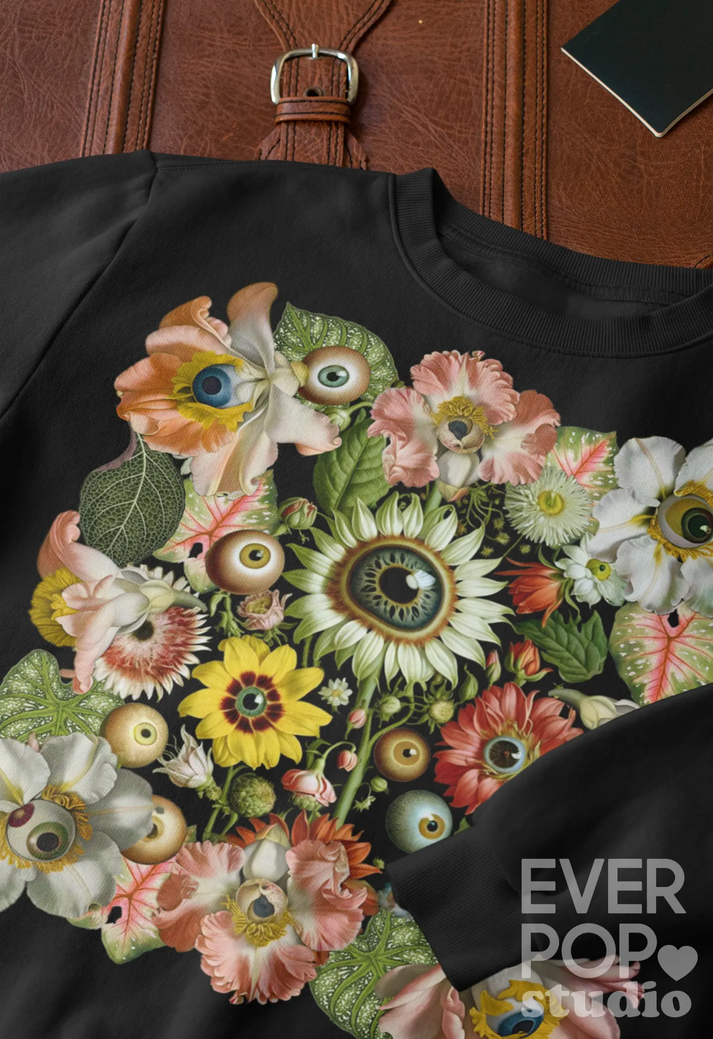 All-Seeing Garden, Surreal Floral Eye Graphic Tee Shirt, Hoodie Sweatshirt