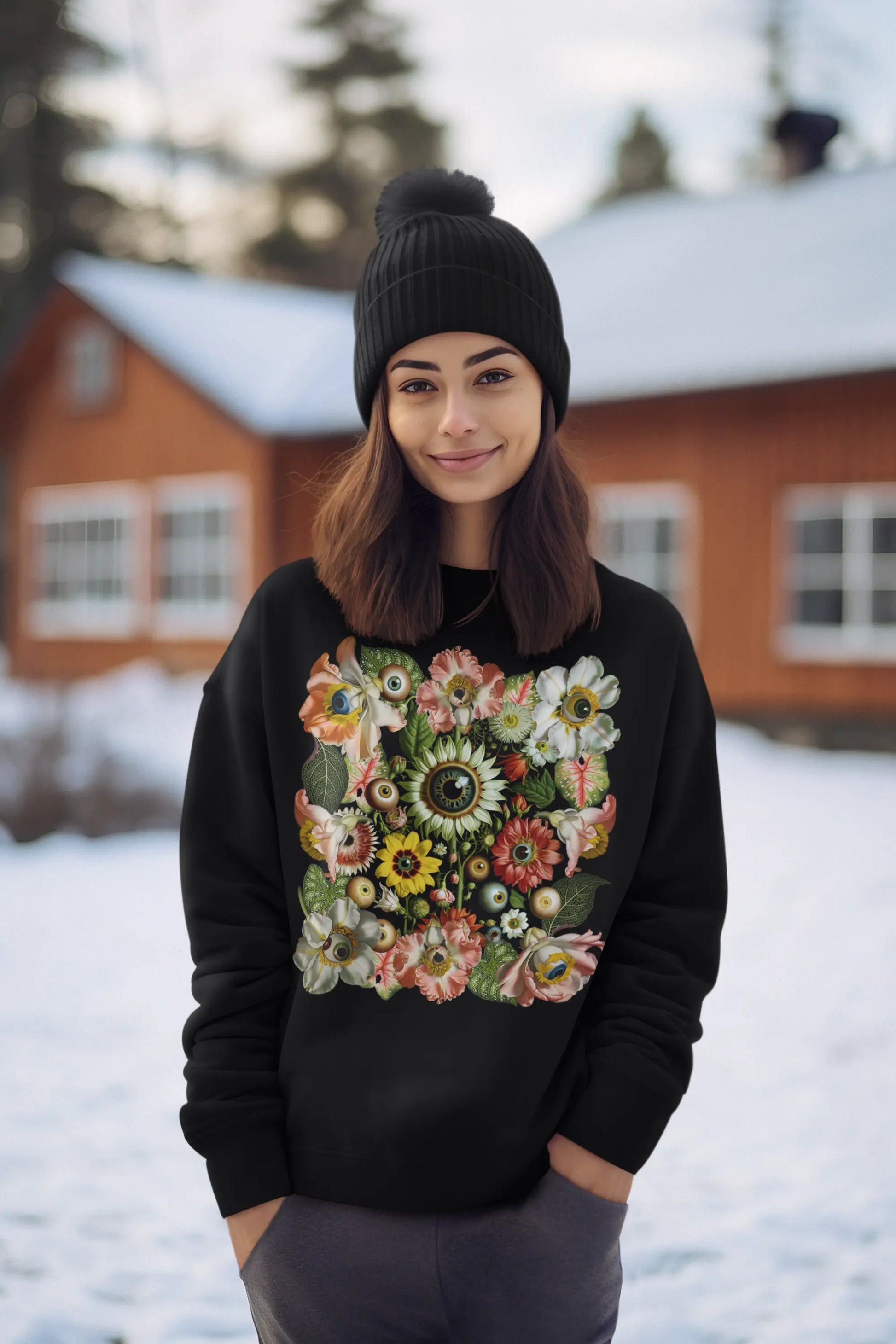 All-Seeing Garden, Surreal Floral Eye Graphic Tee Shirt, Hoodie Sweatshirt