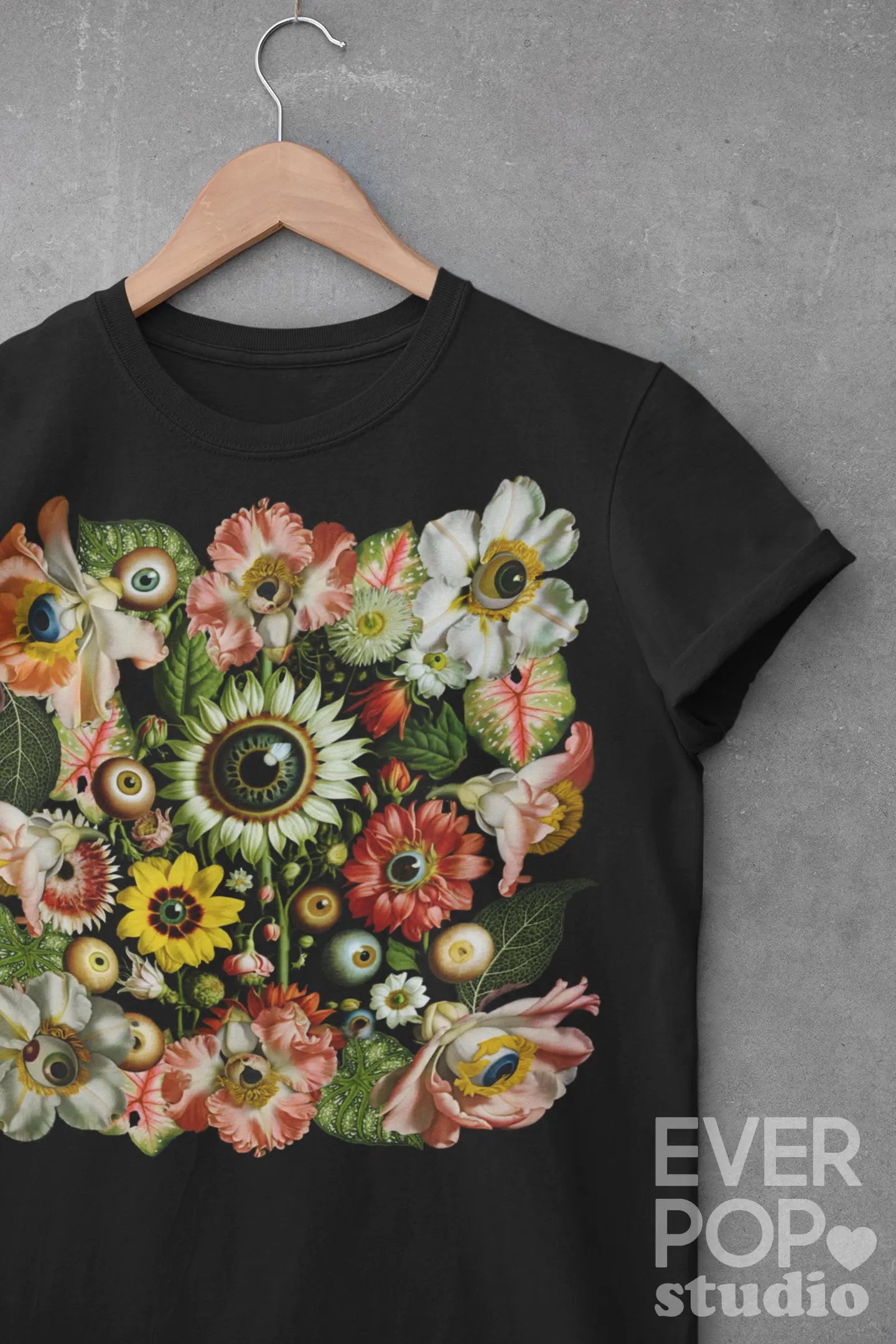 All-Seeing Garden, Surreal Floral Eye Graphic Tee Shirt, Hoodie Sweatshirt