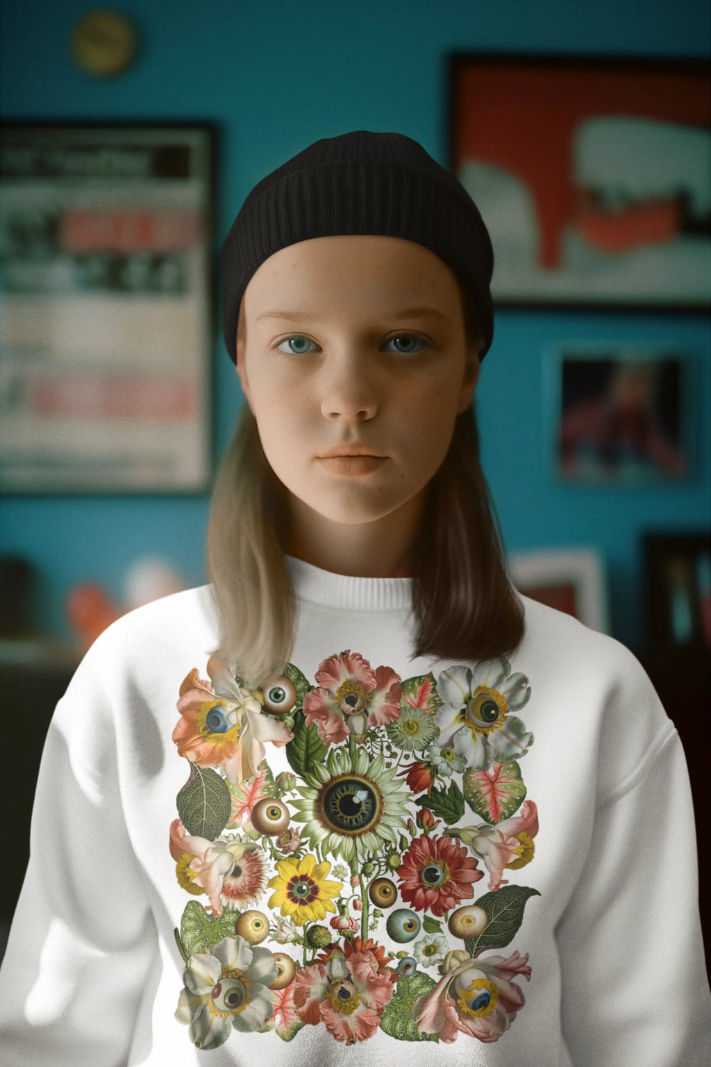 All-Seeing Garden, Surreal Floral Eye Graphic Tee Shirt, Hoodie Sweatshirt