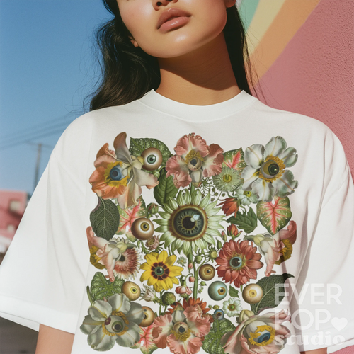 All-Seeing Garden, Surreal Floral Eye Graphic Tee Shirt, Hoodie Sweatshirt