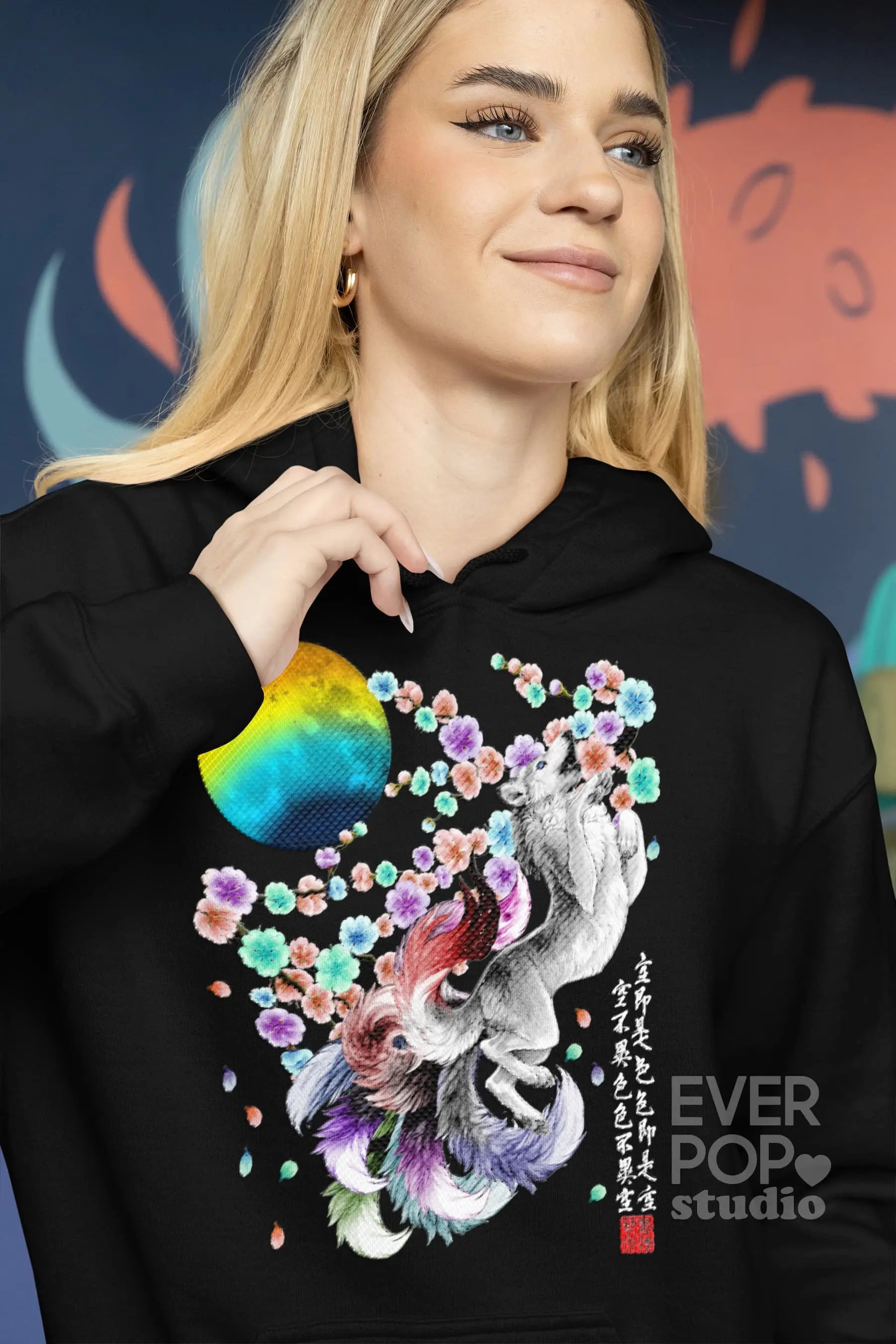 Japanese Nine Tailed Fox Graphic Tee Shirt, Hoodie Sweatshirt