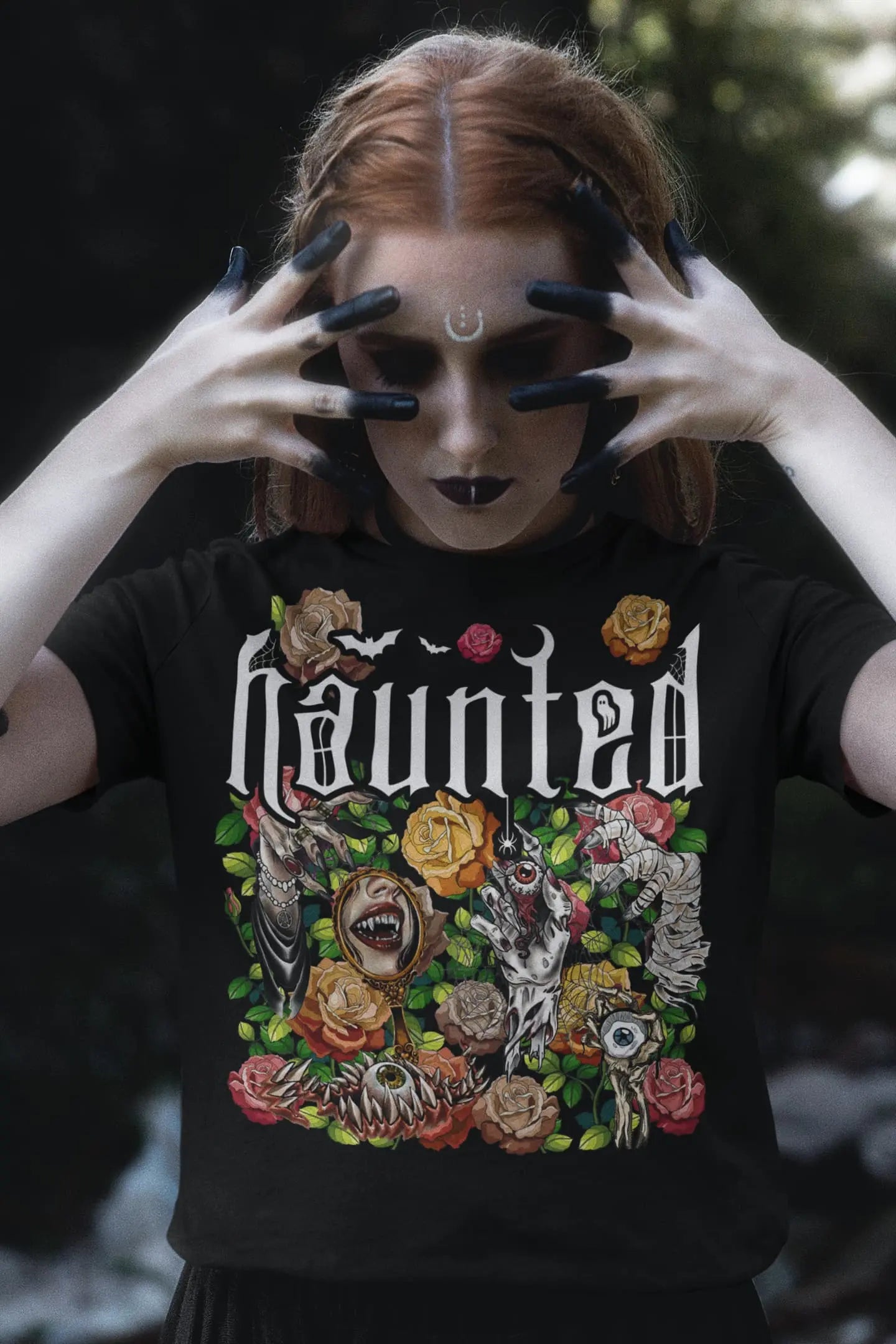 Haunted Goth  Graphic Tee Shirt, Halloween Hoodie Sweatshirt