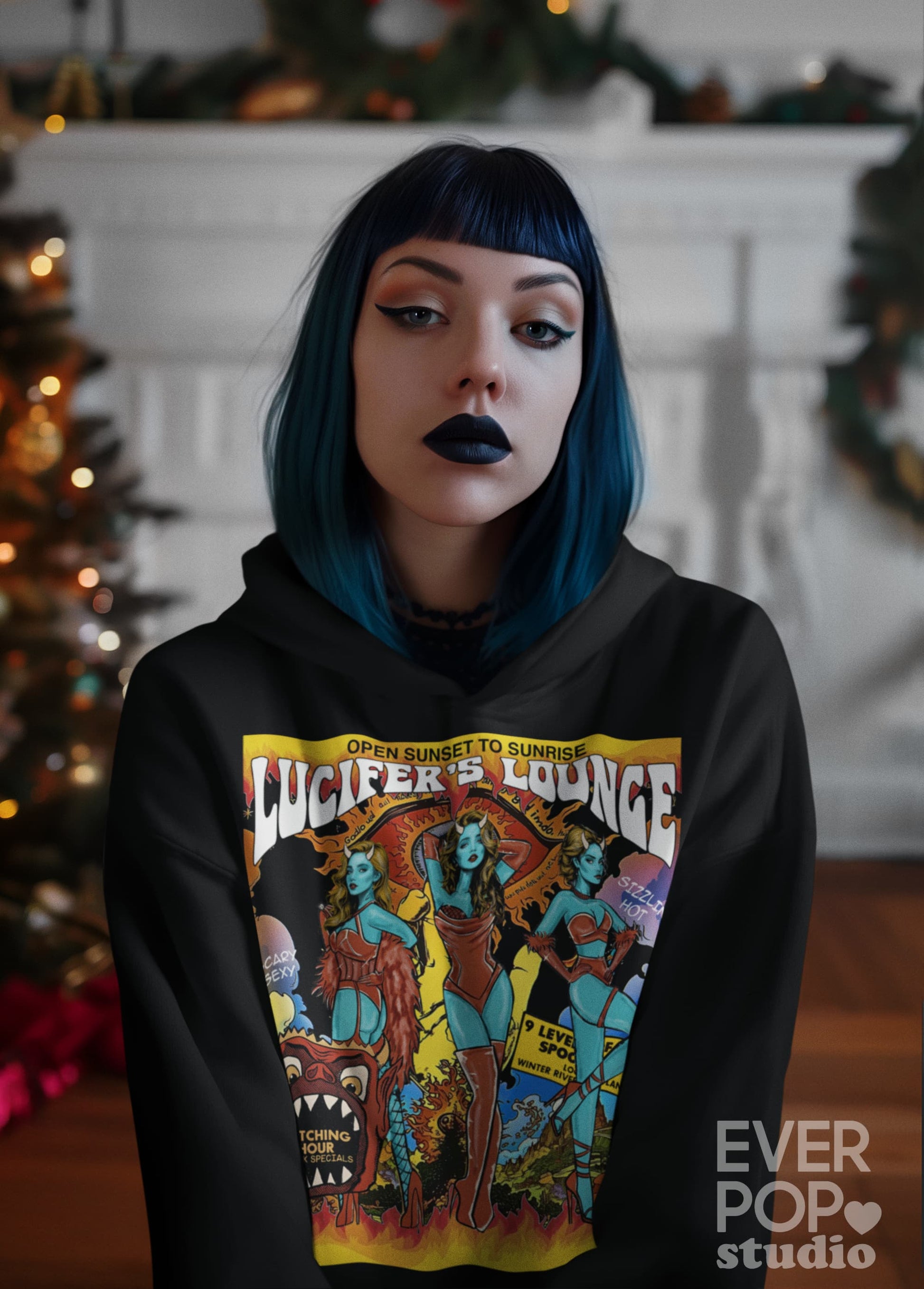 Lucifer Retro Vintage Devil Girl Pin-Up Graphic Tee Shirt, Hoodie Sweatshirt