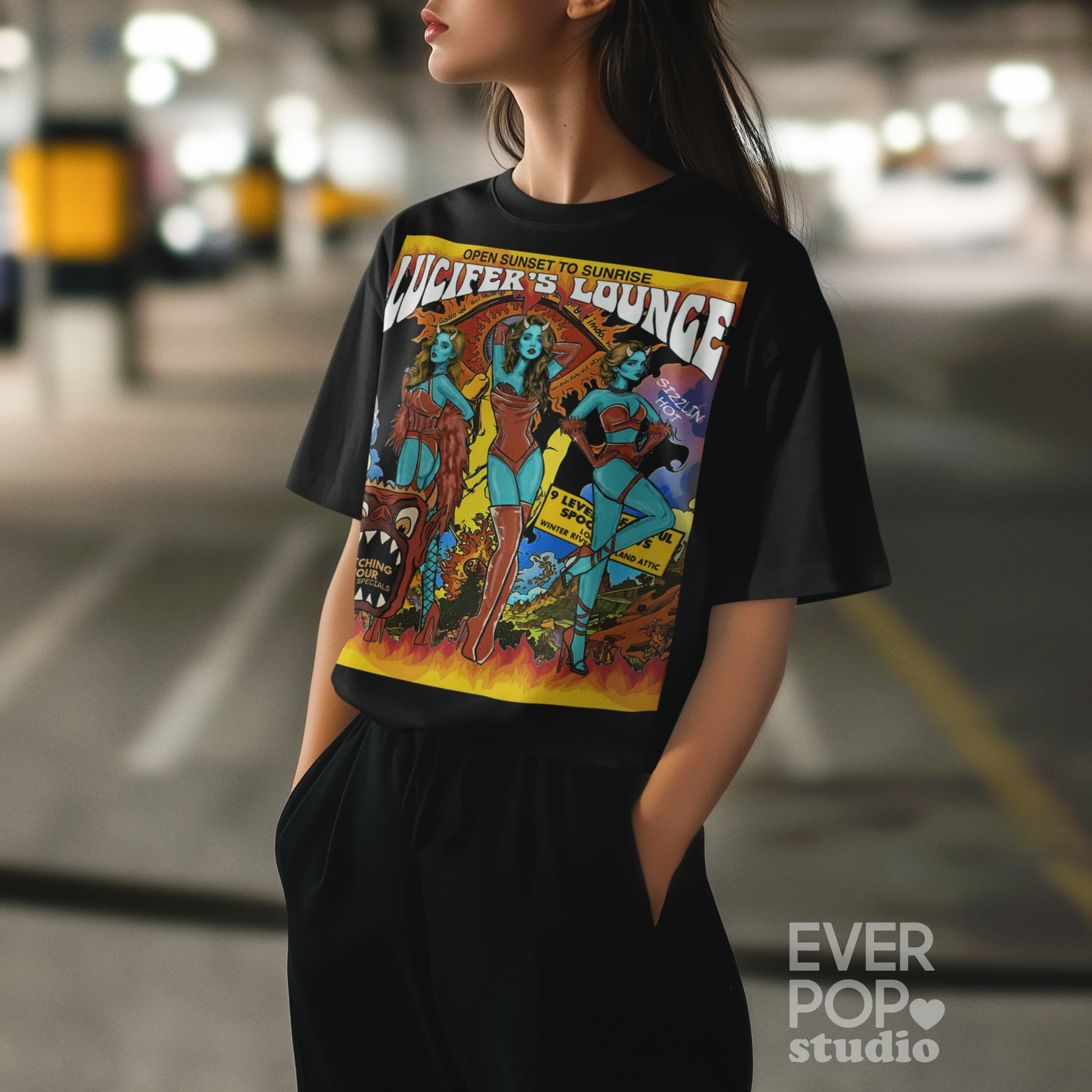 Lucifer Retro Vintage Devil Girl Pin-Up Graphic Tee Shirt, Hoodie Sweatshirt