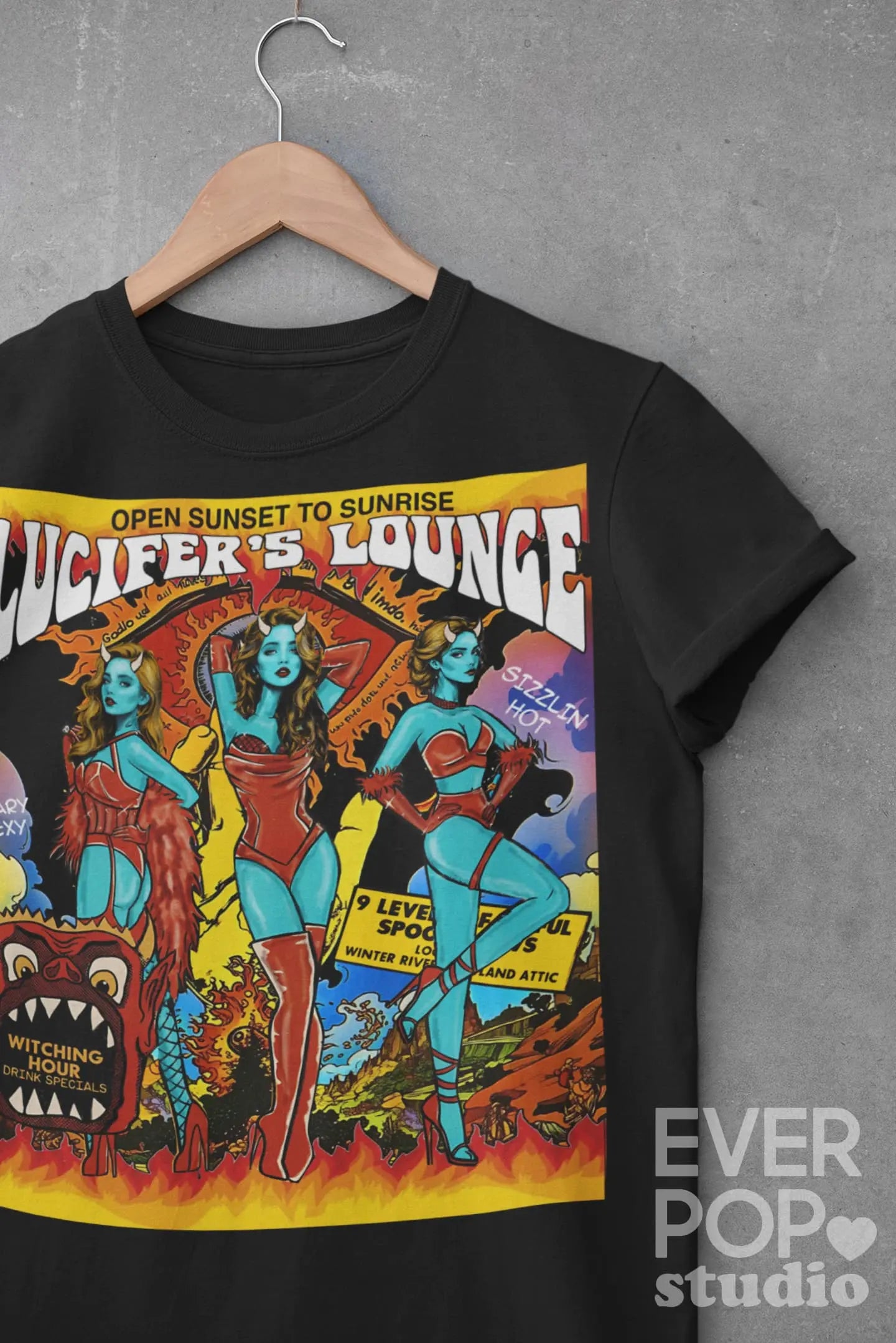 Lucifer Retro Vintage Devil Girl Pin-Up Graphic Tee Shirt, Hoodie Sweatshirt