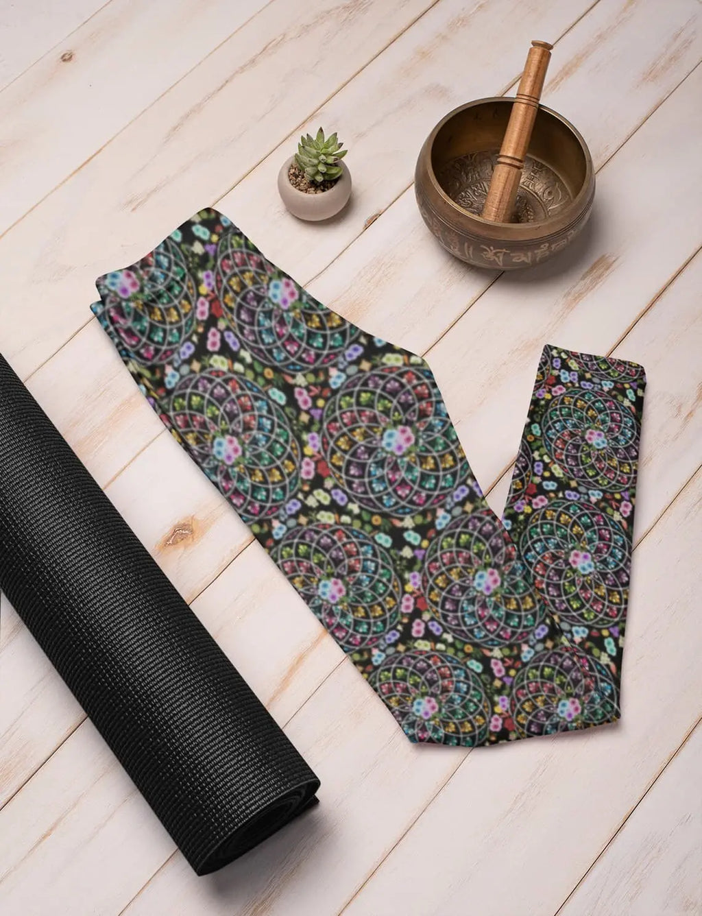 Mandala Leggings: Boho Floral Rainbow Print - Women's Activewear