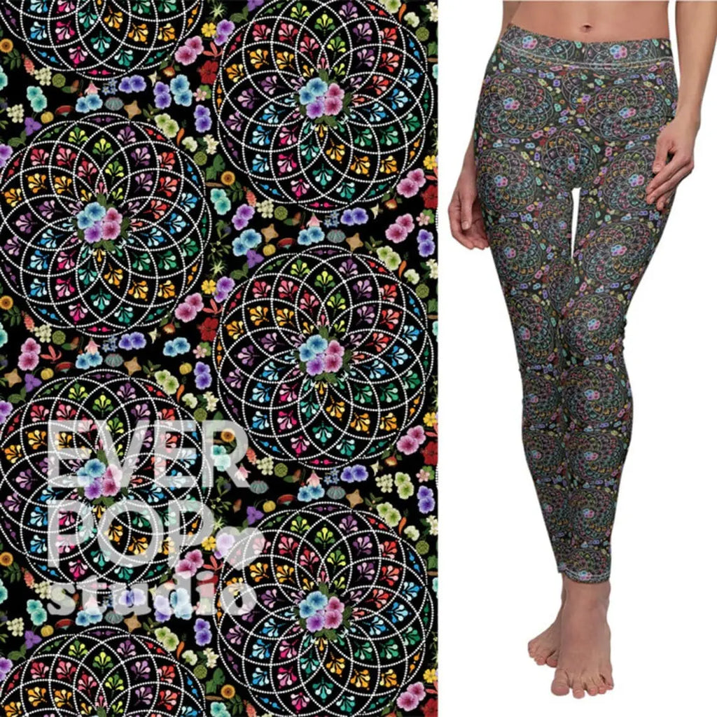 Mandala Leggings: Boho Floral Rainbow Print - Women's Activewear