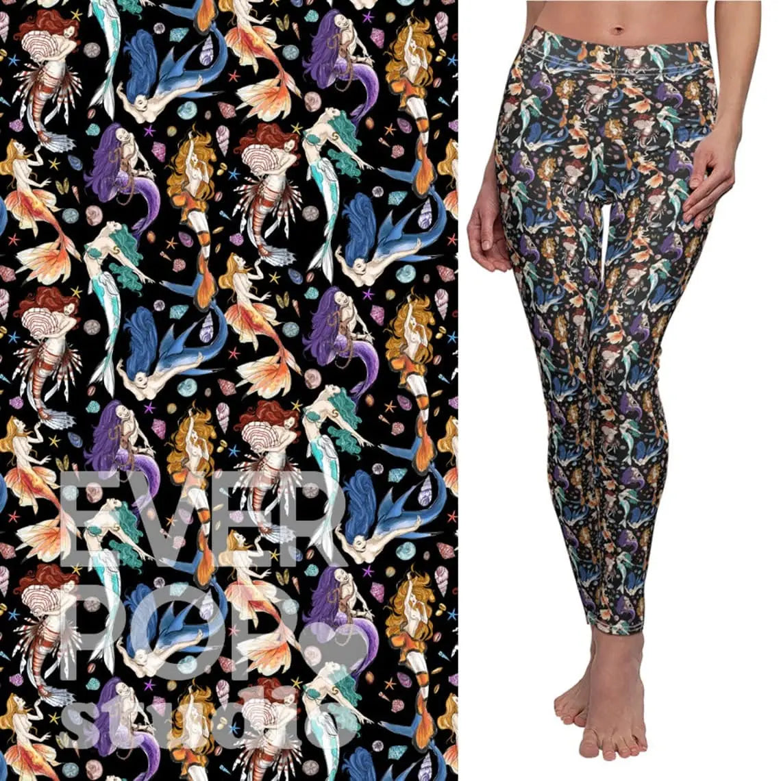 Sea Mermaid Leggings: Beach Witch Pattern, Fantasy Graphic