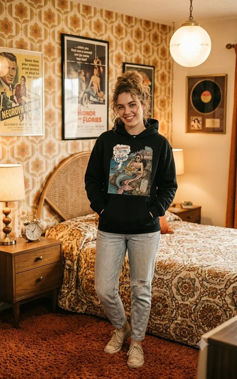 Retro Mermaid Off Duty Graphic Tee Shirt, Hoodie Sweatshirt