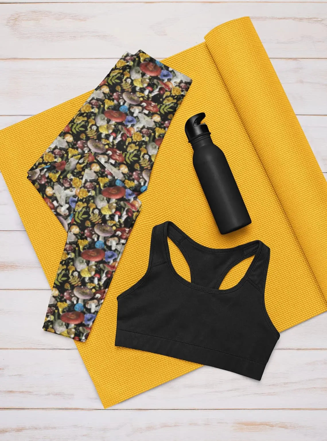 Mushroom Leggings: Cottagecore Botanical Print, Elastic Waist