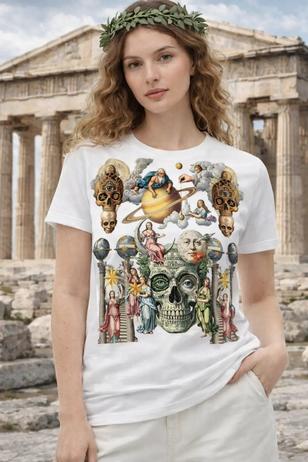 Celestial Dominion, Cosmic Skull & Angel Graphic Tee Shirt, Hoodie Sweatshirt