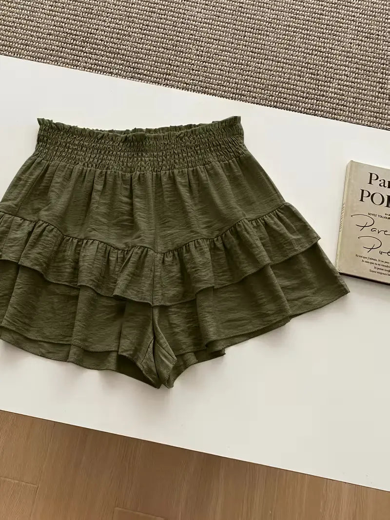 Boho Smocked Waist Ruffle Shorts for Women – Flowy Casual Summer Bottoms