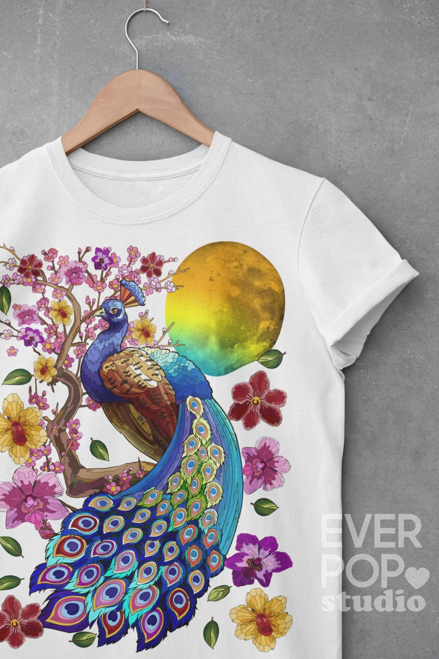 Peacock Cherry Blossom Graphic Tee Shirt, Hoodie Sweatshirt