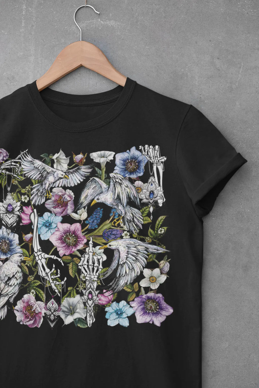 Gothic Birds Skeleton Graphic Tee Shirt, Hoodie Sweatshirt