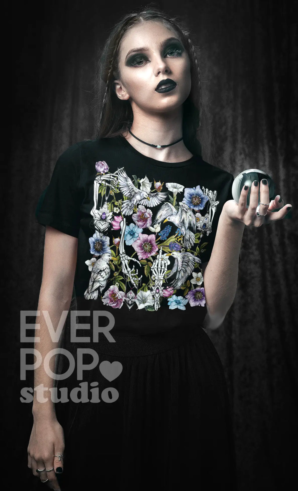 Gothic Birds Skeleton Graphic Tee Shirt, Hoodie Sweatshirt