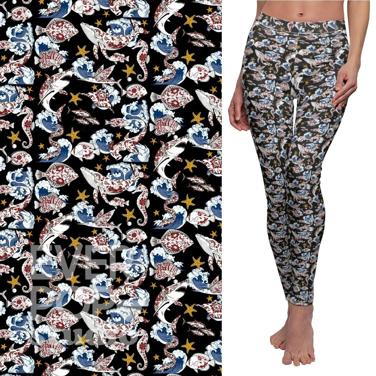 Crimson Sea Wildlife Leggings, Yoga Pants, Activewear for Women
