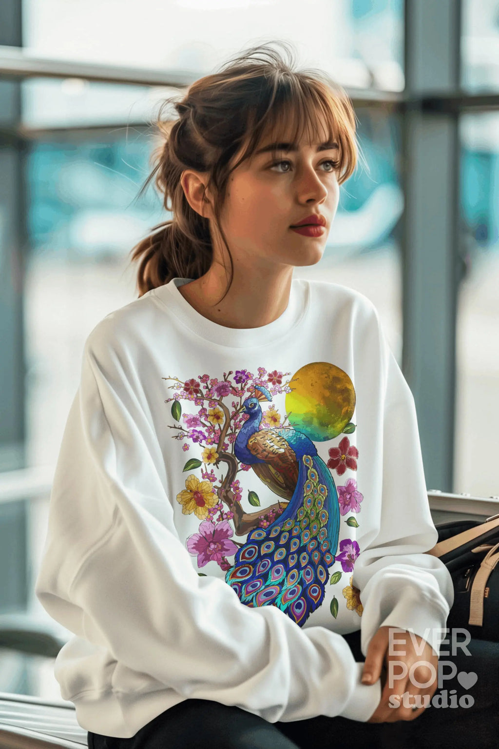 Peacock Cherry Blossom Graphic Tee Shirt, Hoodie Sweatshirt