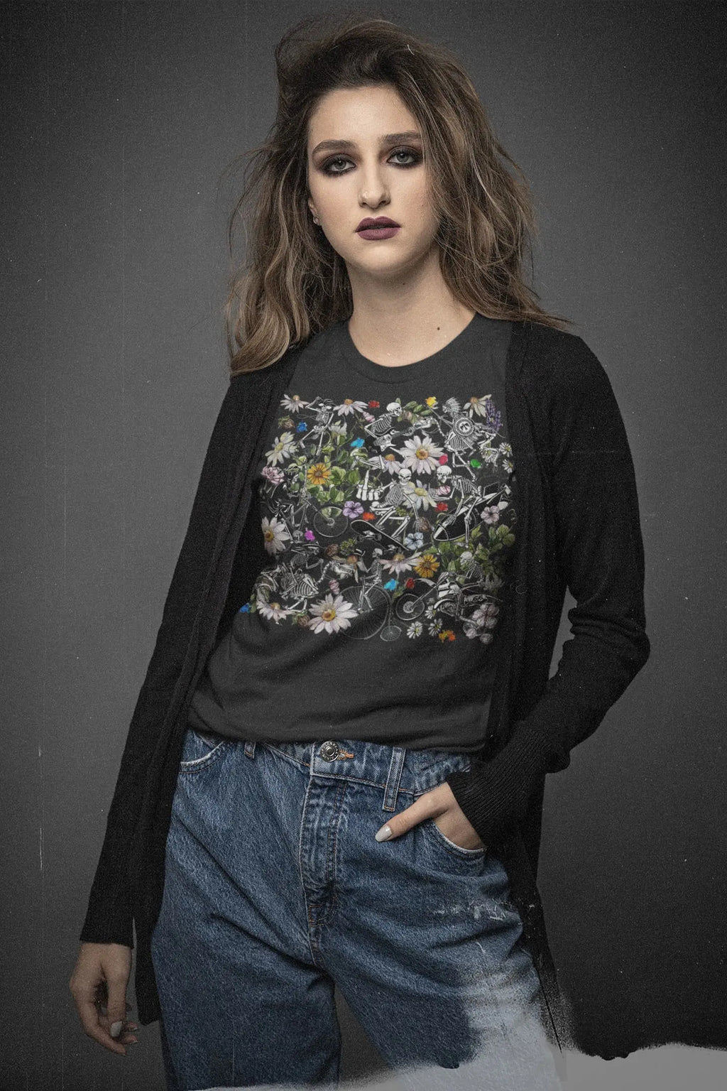 Goth Skeleton Graphic Tee Shirt, Hoodie Sweatshirt