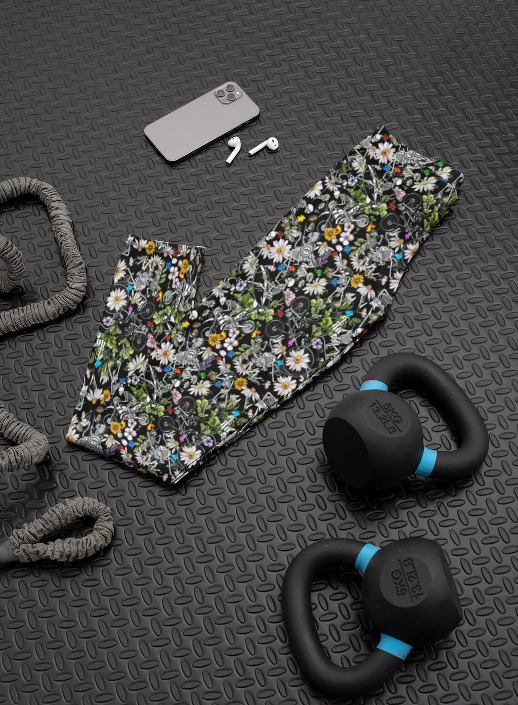 Floral Skeleton Leggings: Gothic Yoga Pants, Gym Workout Clothes