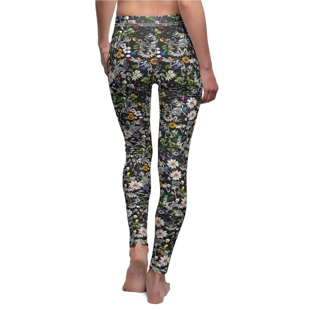 Floral Skeleton Leggings: Gothic Yoga Pants, Gym Workout Clothes