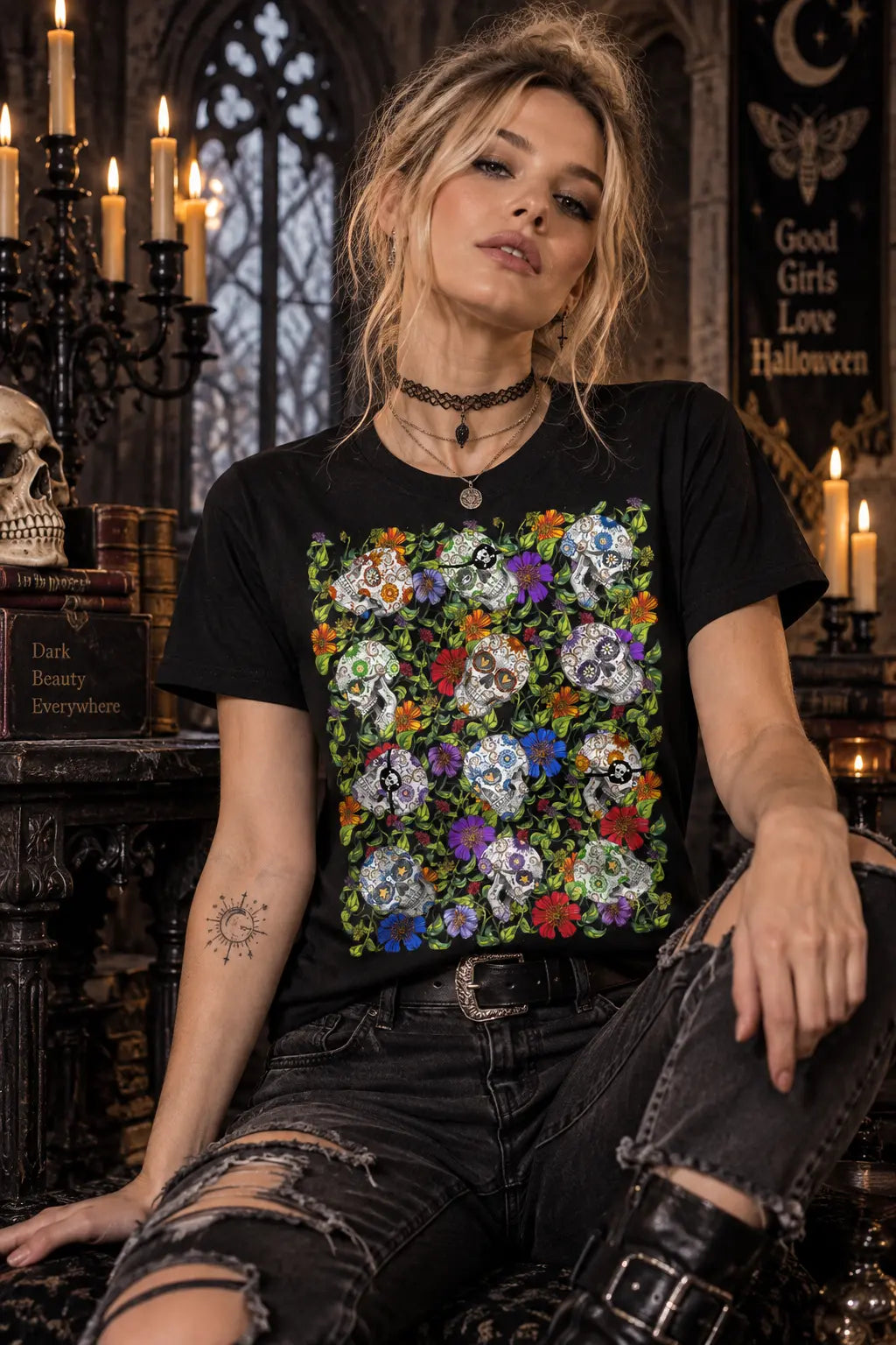 Sugar Skull Halloween Graphic Tee Shirt, Hoodie Sweatshirt