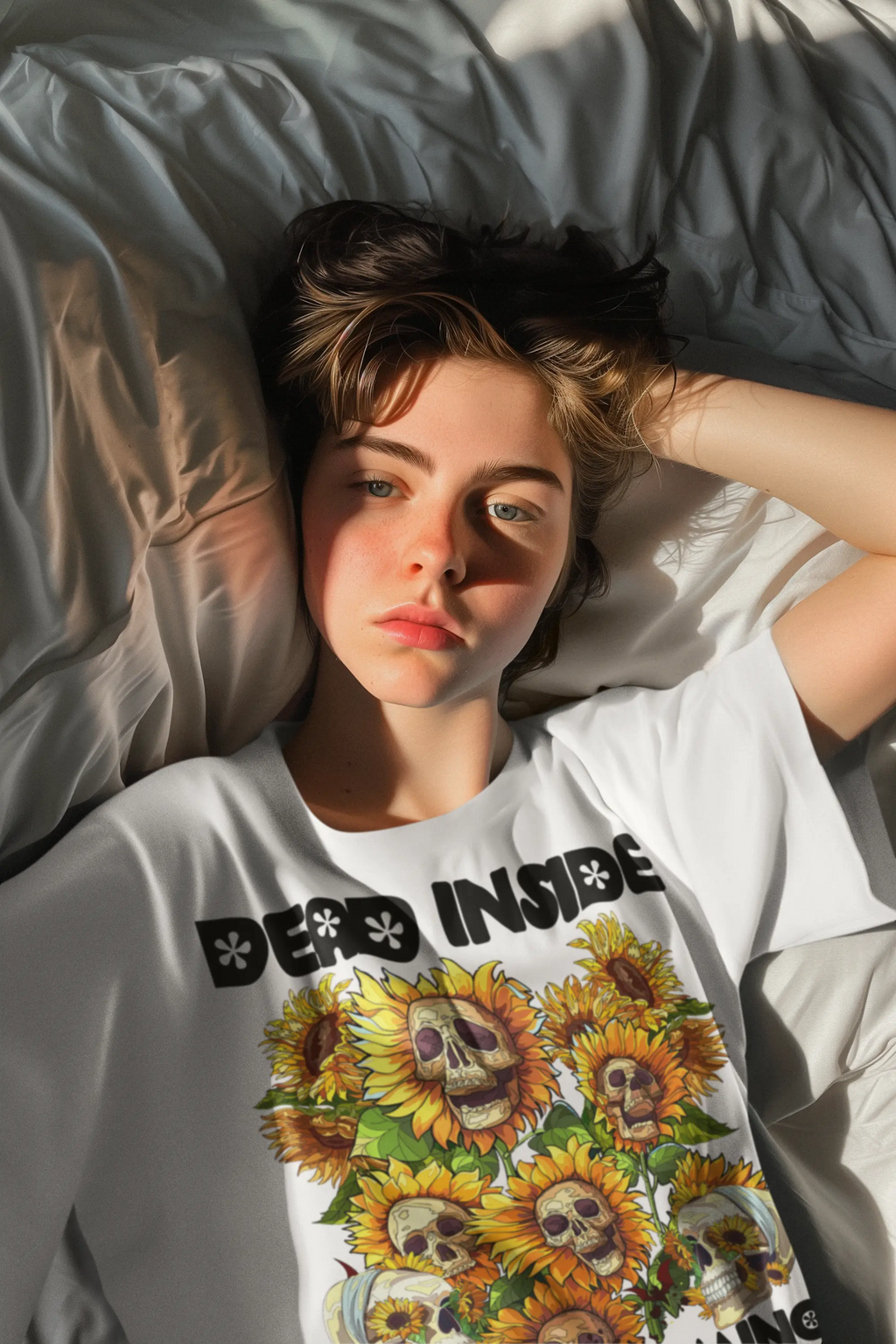 Gothic Sunflower Skull Graphic Tee Shirt, Hoodie Sweatshirt