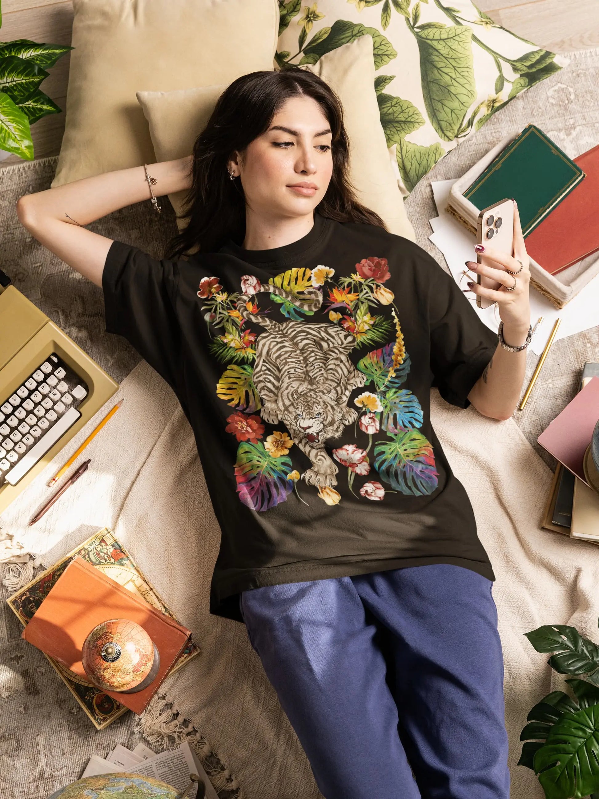 Tattoo Tropical Tiger Graphic Tee Shirt, Hoodie Sweatshirt