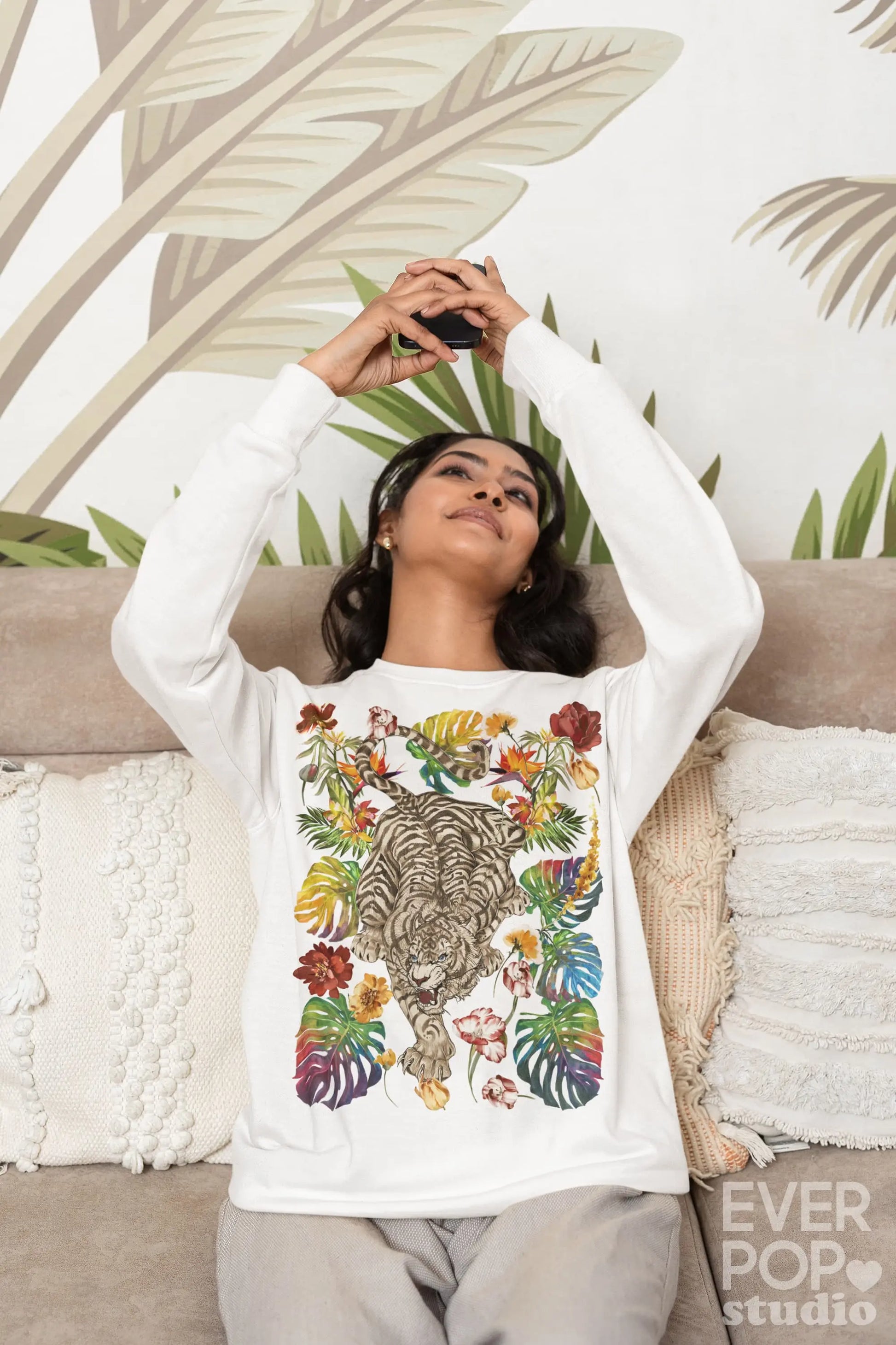 Tattoo Tropical Tiger Graphic Tee Shirt, Hoodie Sweatshirt