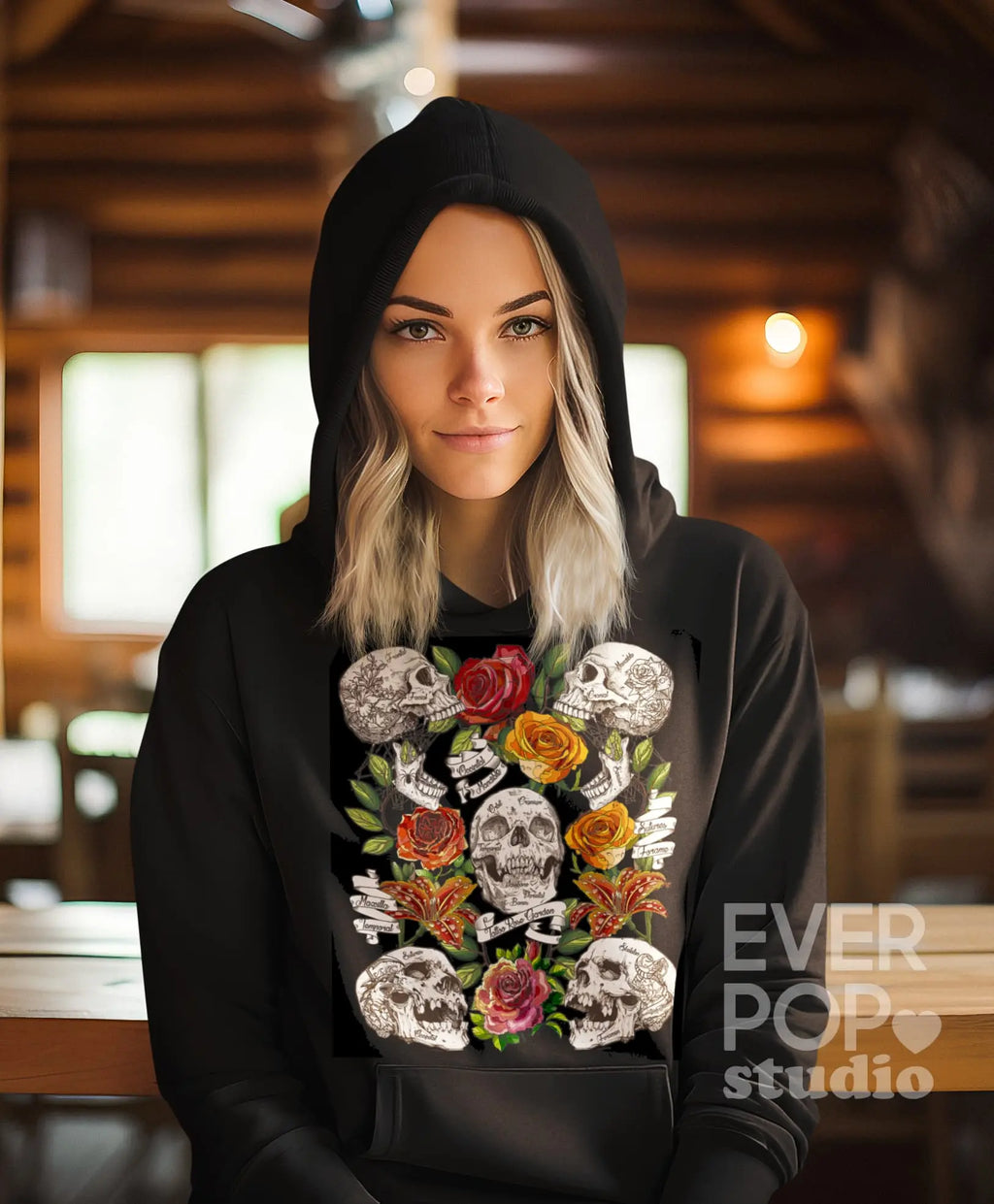 Rose Skull Tattoo Graphic Tee Shirt, Hoodie Sweatshirt