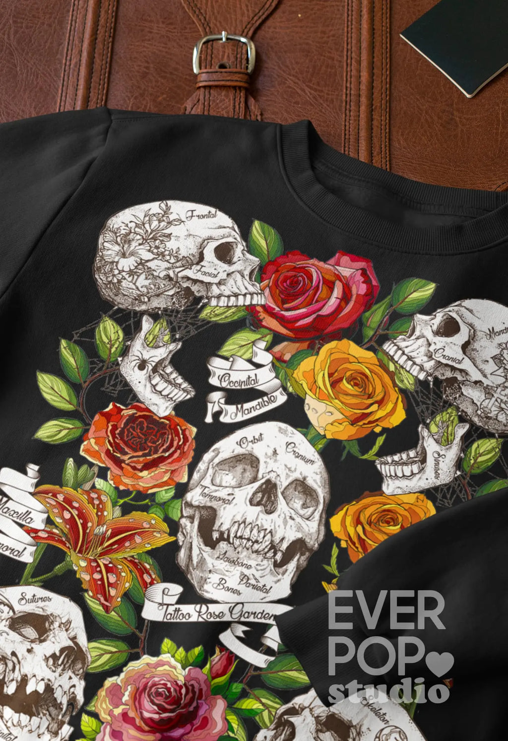 Rose Skull Tattoo Graphic Tee Shirt, Hoodie Sweatshirt