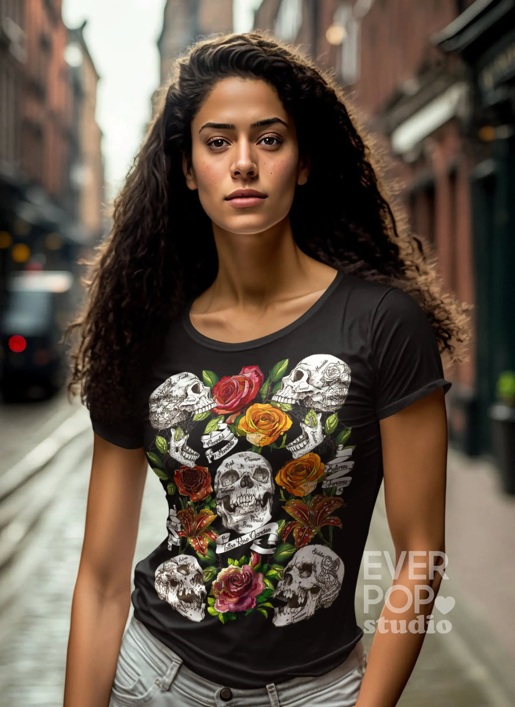 Rose Skull Tattoo Graphic Tee Shirt, Hoodie Sweatshirt