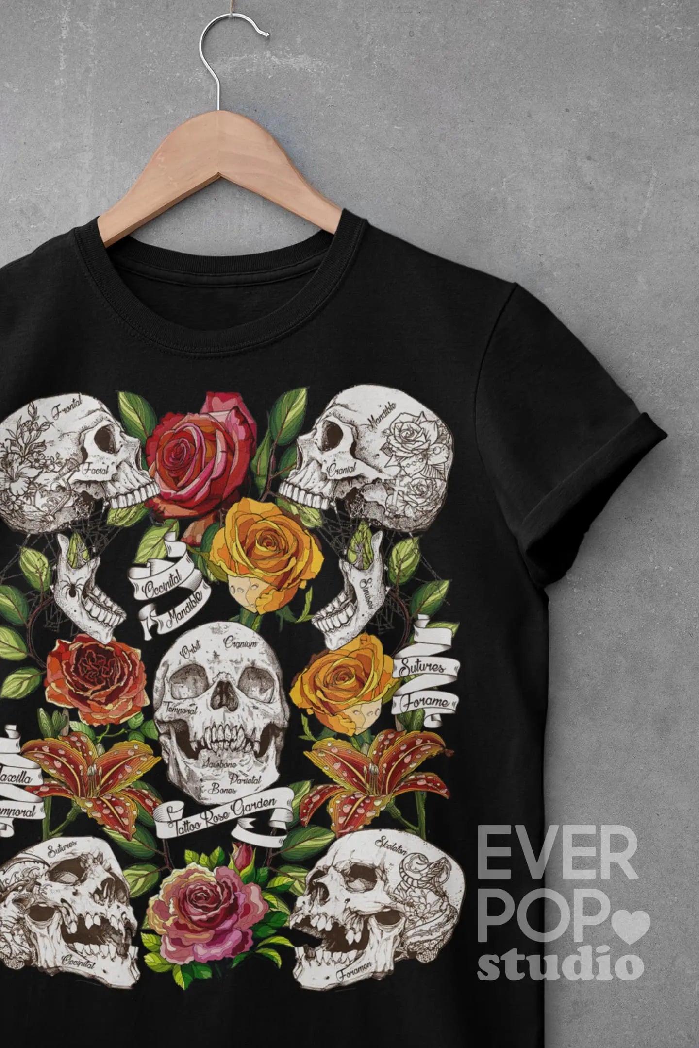 Rose Skull Tattoo Graphic Tee Shirt, Hoodie Sweatshirt