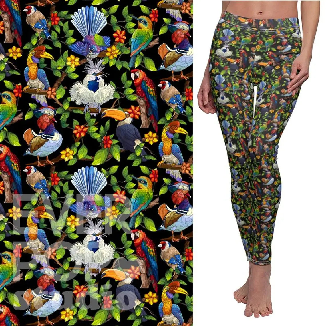 Tropical Bird Leggings: Parrot Print Yoga Pants, Fitness Apparel