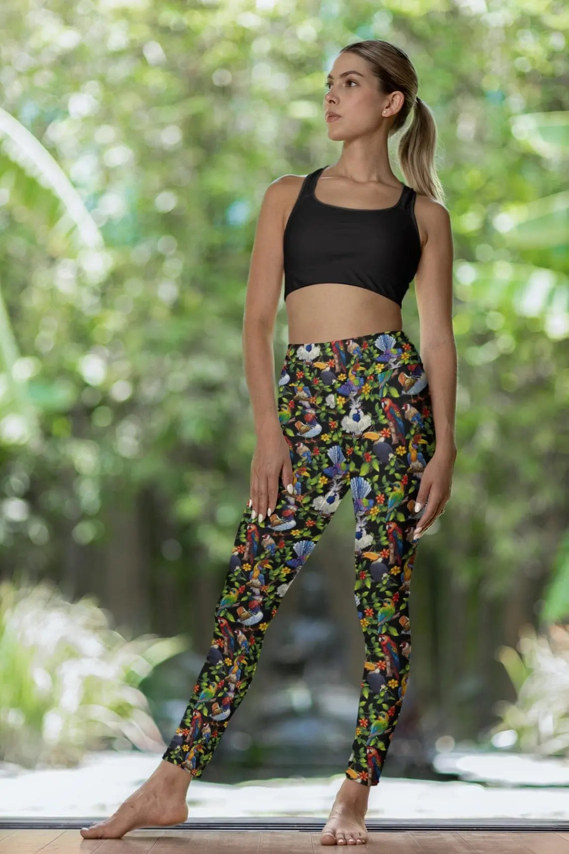 Tropical Bird Leggings: Parrot Print Yoga Pants, Fitness Apparel