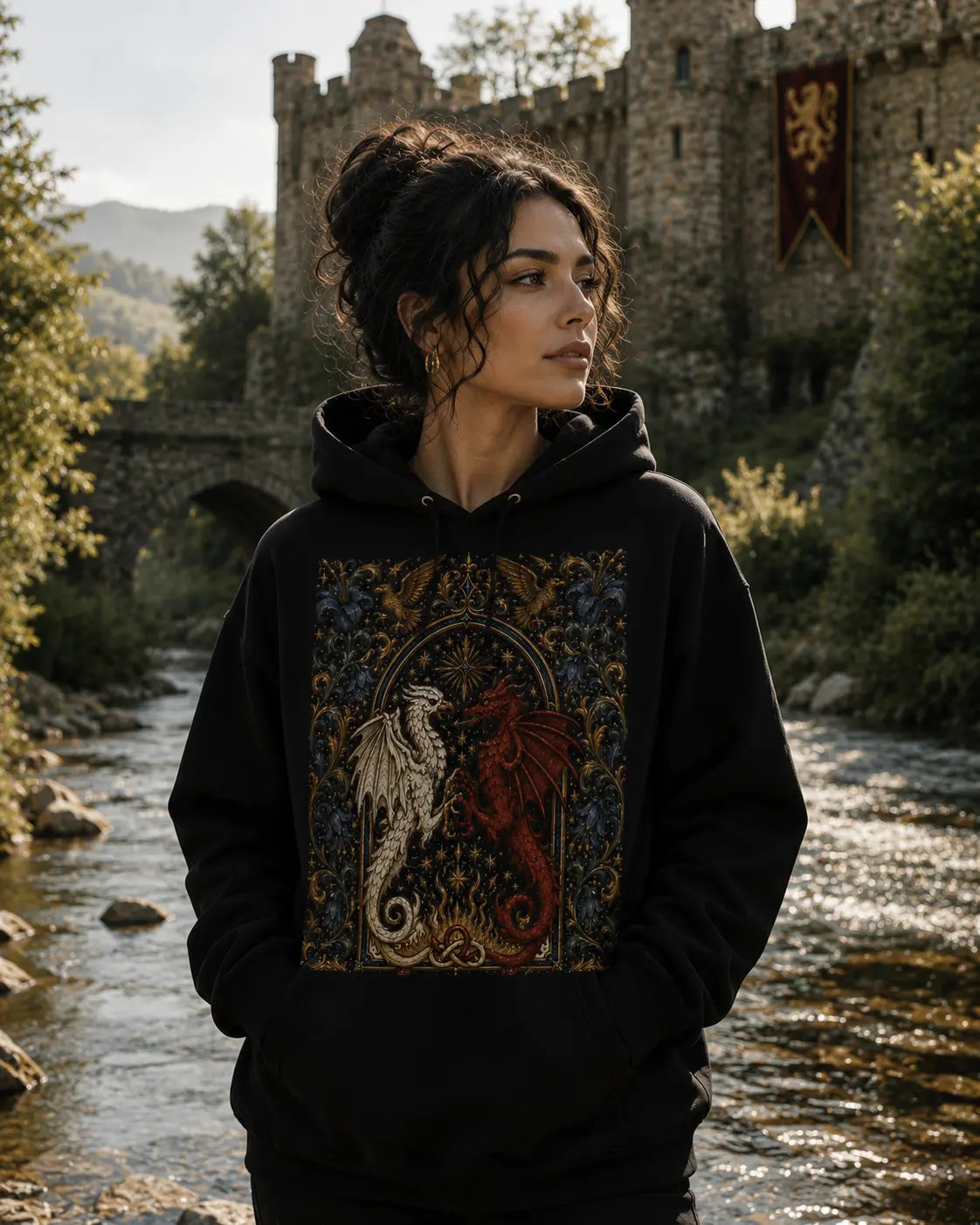Twin Dragons of the Eternal Flame Graphic Tee Shirt, Hoodie Sweatshirt