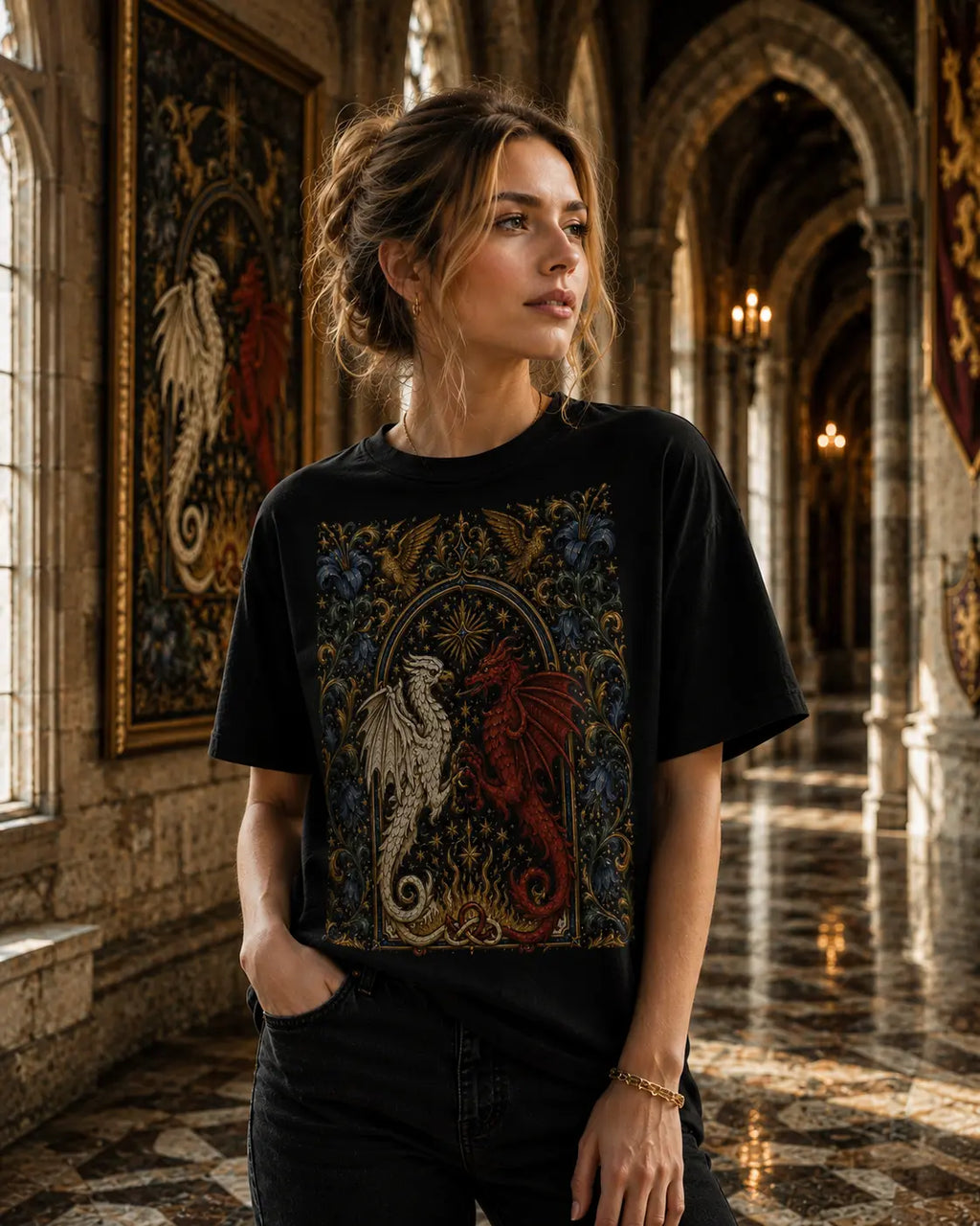 Twin Dragons of the Eternal Flame Graphic Tee Shirt, Hoodie Sweatshirt